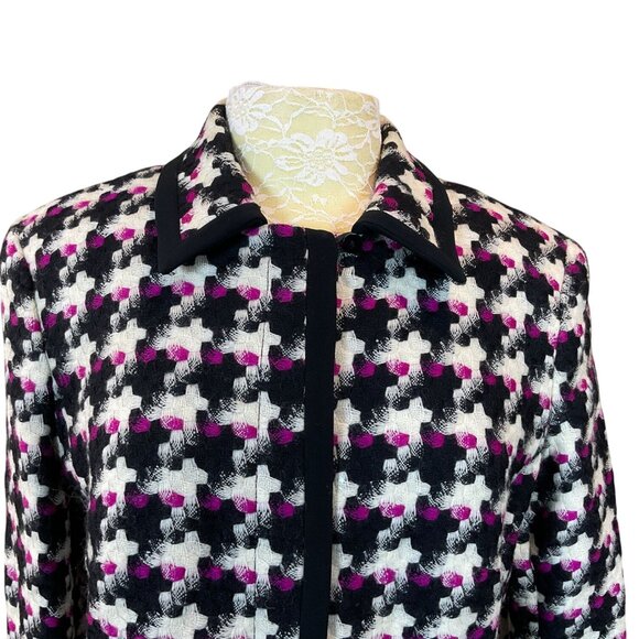 Louben Bracelet Sleeve Bold Houndstooth Tweed Lined VTG Jacket Pink Accents 12 - Picture 3 of 12